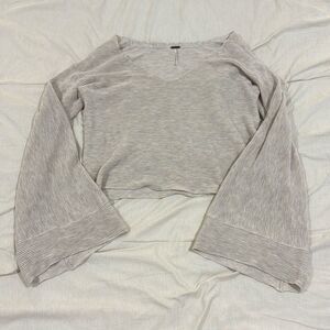Free People Bell-Ribbed Deep V-Neck Sweater – Beige, Size L